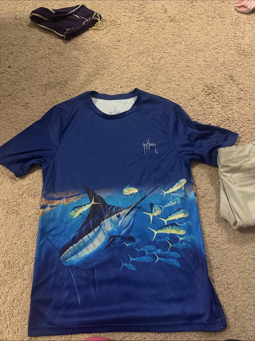 Guy Harvey Blue Marlin Kids Swim Rashguard - Blue